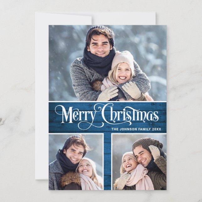 Rústico de Navidad Retro Merry 4 Fotos de bienveni (Anverso)