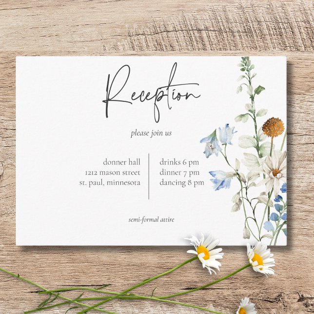 Rústico Dusty Blue Wildflowers & Daisies Recepcion (Rustic Dusty Blue Wildflowers & Daisies Reception Enclosure Card)