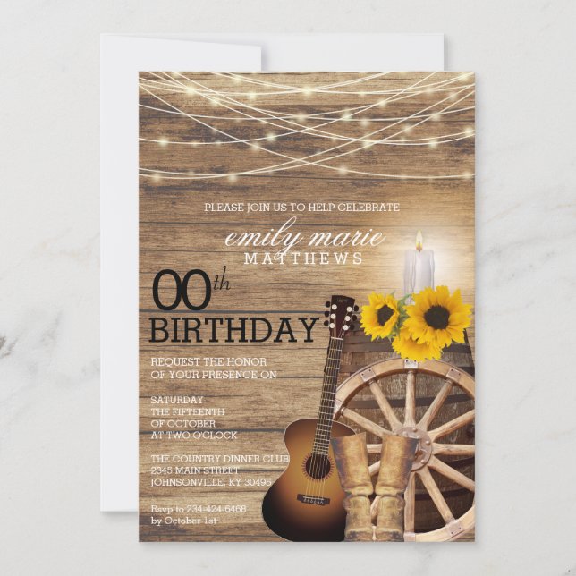 Rústico Fiesta de Cowboy - Invitación de cumpleaño (Anverso)