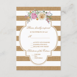 Rústico Floral Burlap Stripes Wedding RSVP