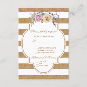 Rústico Floral Burlap Stripes Wedding RSVP