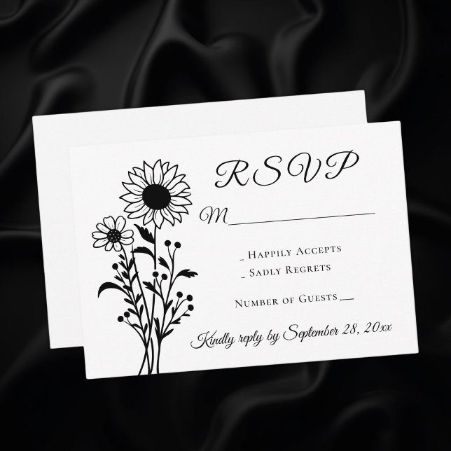 Rústico floral girasol RSVP Boda blanco negro (Subido por el creador)