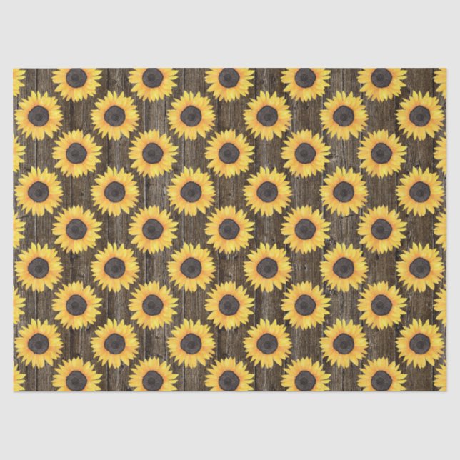 Rústico Floral Sunflowers Papel de tejidos marrone (Anverso)