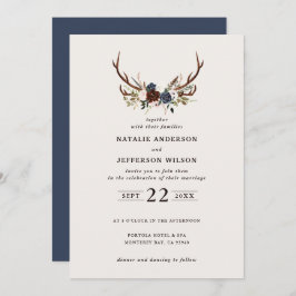 Rústico floral y antángulos azul marino boda