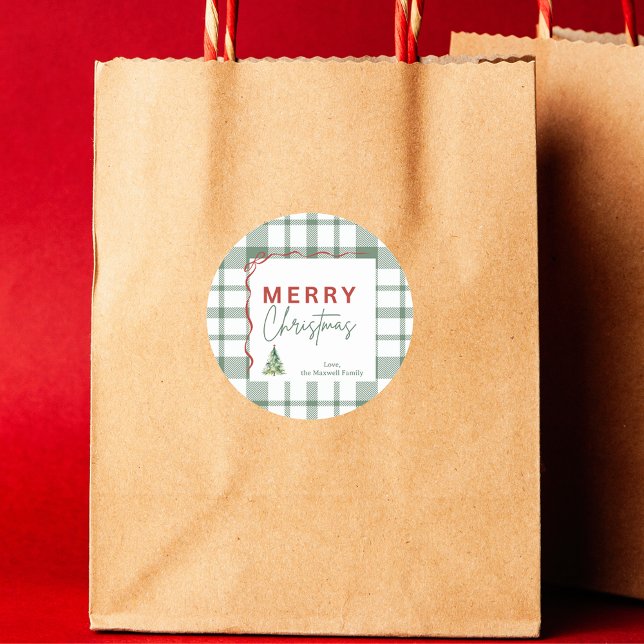 Rústico Green Plaid Merry Christmas Pegatina (Rustic Green Plaid Merry Christmas Sticker
)