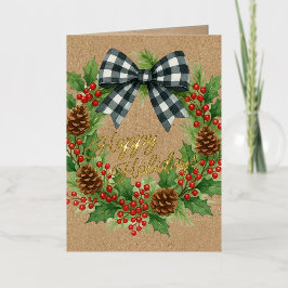 Rústico Holly Wreath White Black Checkpoint Bow Go