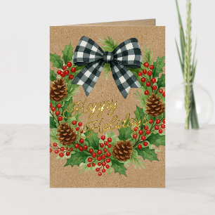 Rústico Holly Wreath White Black Checkpoint Bow Go