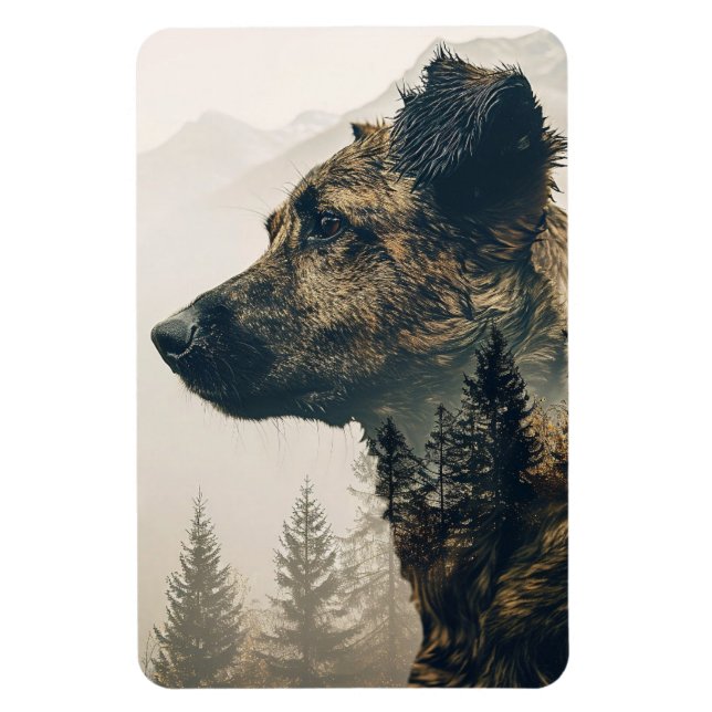 Rústico imán paisajístico de los bosques de perros (Vertical)