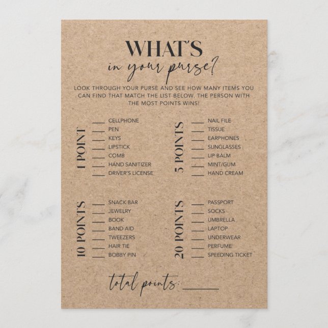 Rústico Kraft Bridal Shower Whower En Tu Bolsa (Anverso)