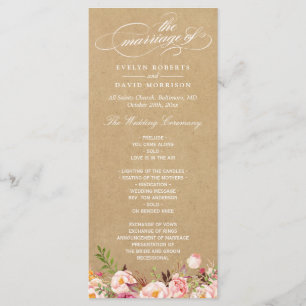 Rústico Kraft de Floral Vintage   Programa de boda