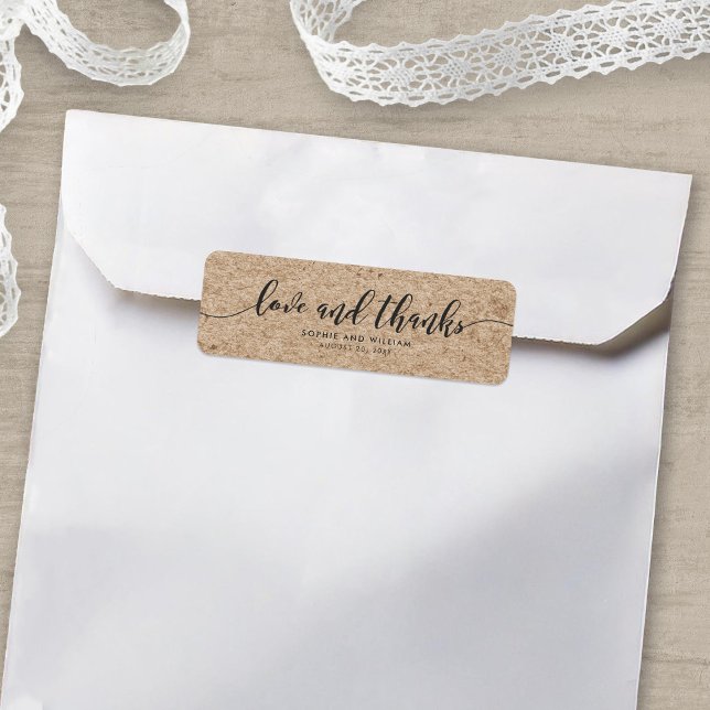 Rústico Kraft Script Amor y Gracias Etiqueta Boda (Subido por el creador)