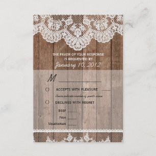 Rústico Lace blanco y Wood RSVP con opciones de co