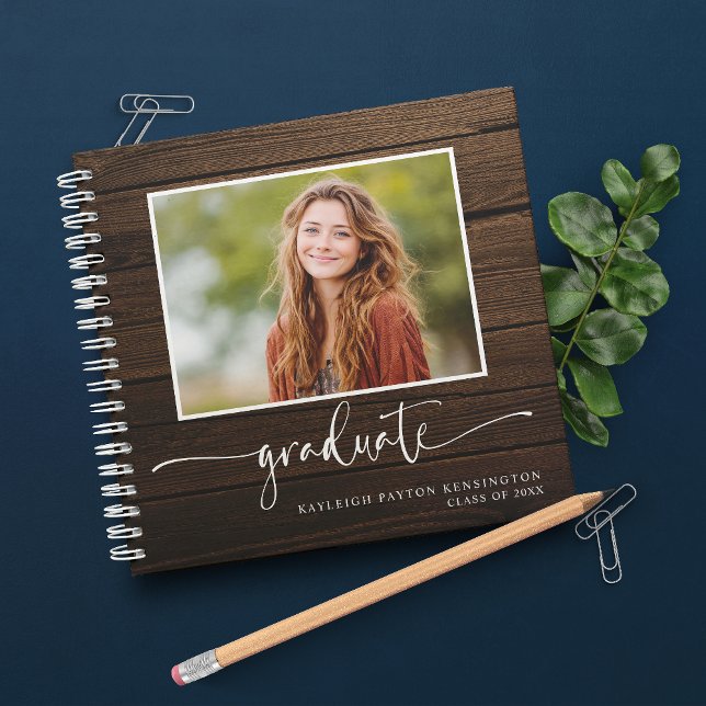 Rústico libro de invitados Rústico con foto (Rustic Rustic Grad Guest Book with Photo)
