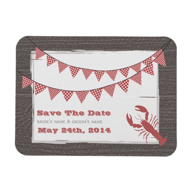 Rústico Lobster & Gingham Salven El Imán De La Fec (Horizontal)