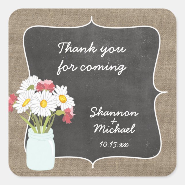 Rústico Mason Jar Daisy Chalkboard pegatina a favo (Anverso)