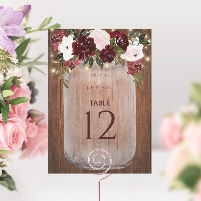 Rústico Mason Jar Floral Gran Número de tabla Boda (Subido por el creador)