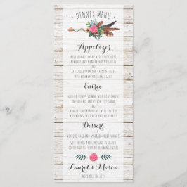 Rústico menú Boda de cena de plumas bohemias flech
