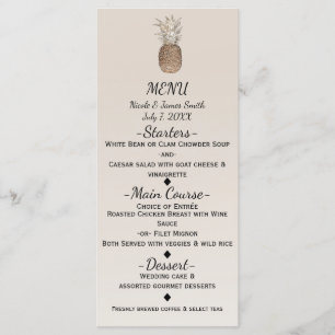 Rústico menú Boda tropical hawaiano de piña