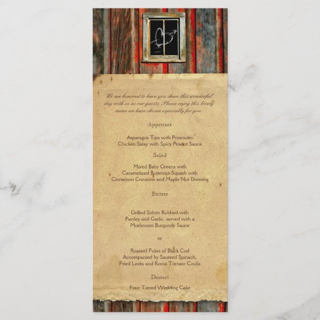 Rústico menú de Boda del corazón para el graffiti  (Anverso)