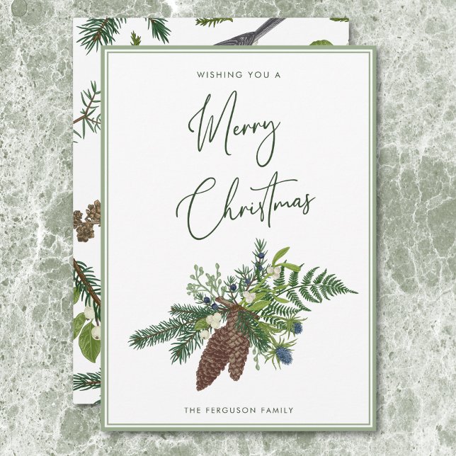 Rústico Navidad de spray de vino y bayas de invier (Rustic Winter Pine & Berries Spray Christmas Holiday Card)