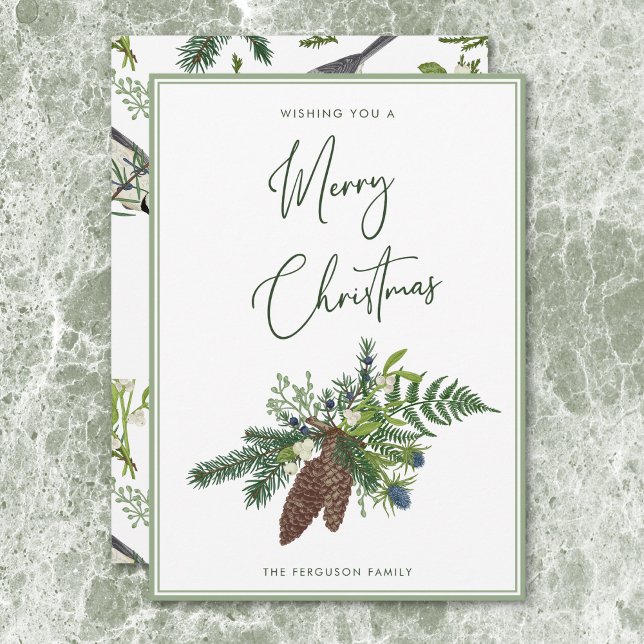 Rústico Navidad de spray de vino y bayas de invier (Rustic Winter Pine & Berries Spray Christmas Holiday Card)