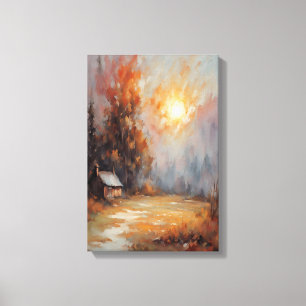 Rústico Otoño Cabina Paisaje Caída Arte