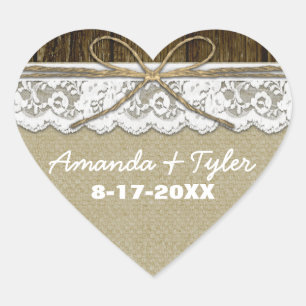 Rústico País Burlap Boda de encaje Favor Pegatinas