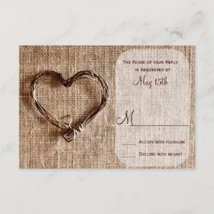 Rústico País Burlap Boda Doble Corazón RSVP