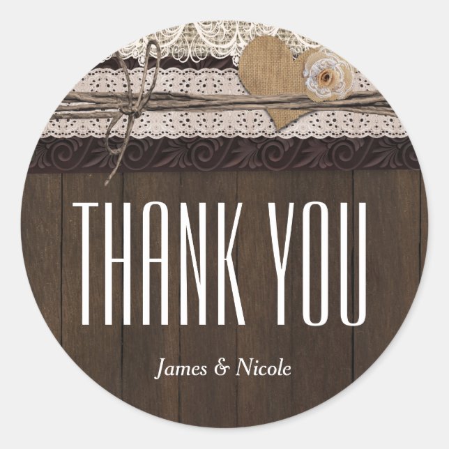 Rústico País Burlap Lace & Wood Favorito Pegatina (Anverso)