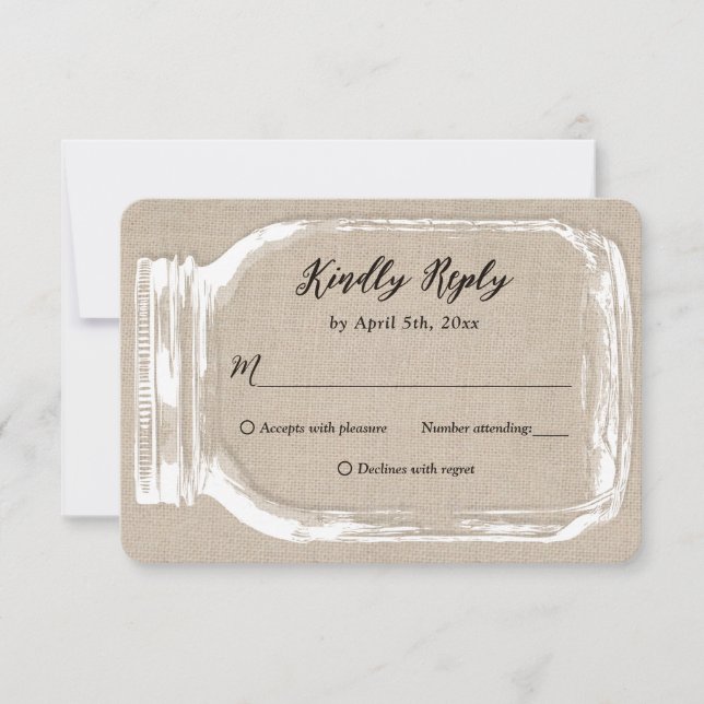 Rústico País Burlap Mason Jar Wedding RSVP (Anverso)