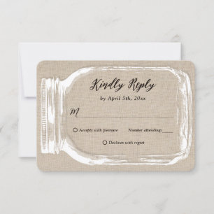 Rústico País Burlap Mason Jar Wedding RSVP