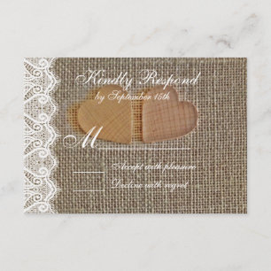 Rústico País Corazones Burlap Boda de Lace RSVP