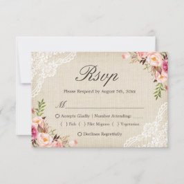 Rústico País Floral Lace Burlap Comida RSVP