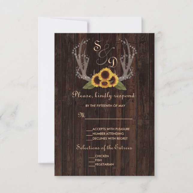 Rústico País girasoles Antlers Boda RSVP (Anverso)