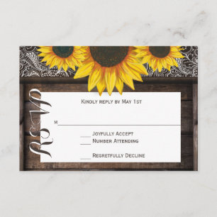 Rústico País girasoles Boda de madera Cartas RSVP