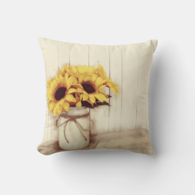 Rústico País girasoles Cojín decorativo Mason Jar (Anverso)