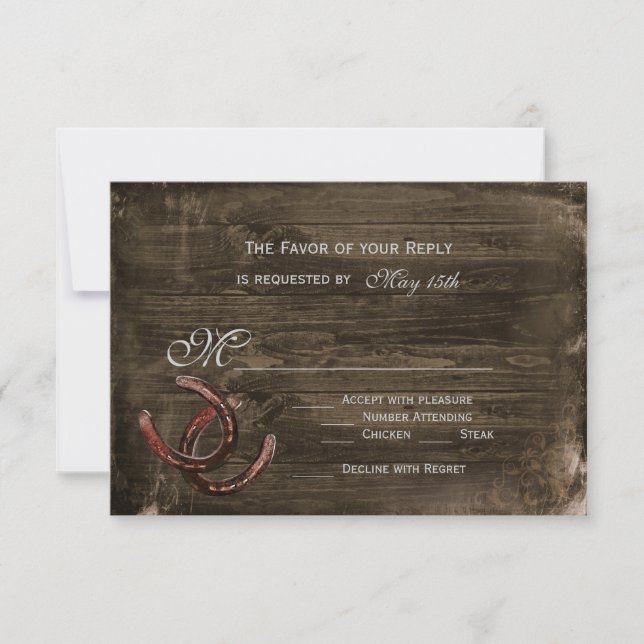 Rústico País Herradura Boda de Madera Tarjetas RSV (Anverso)