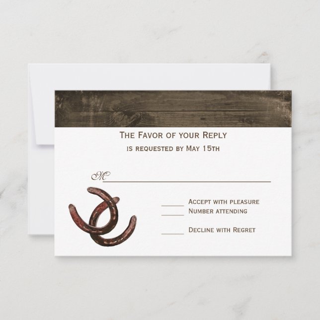 Rústico País Herradura Boda de Madera Tarjetas RSV (Anverso)