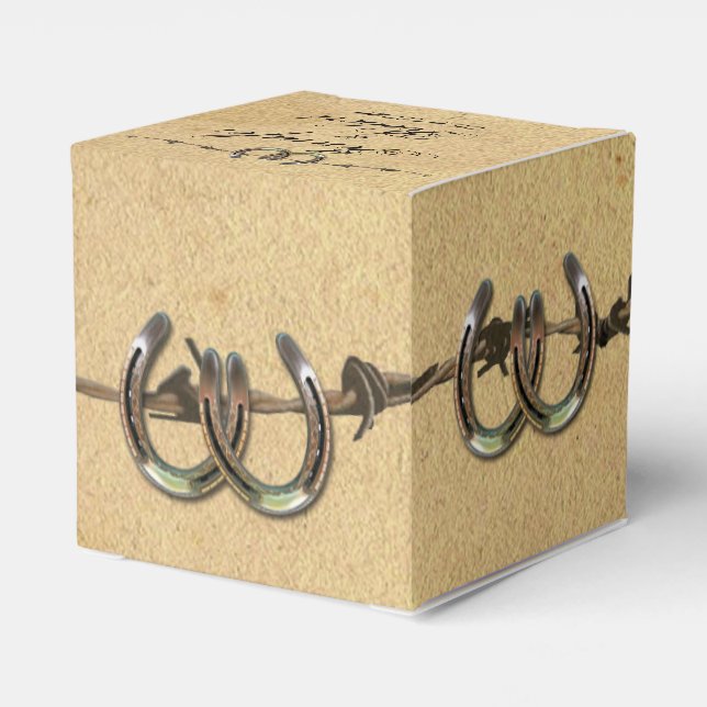 Rústico País Herradura Caja de Favor de Boda (Reverso Costado)