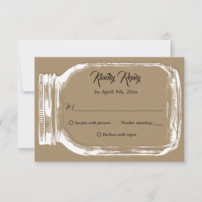 Rústico País Kraft Papel Mason Jar Wedding RSVP (Anverso)