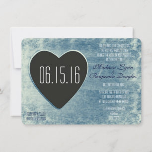 Rústico País Madera Boda Corazón Invitaciones Azul