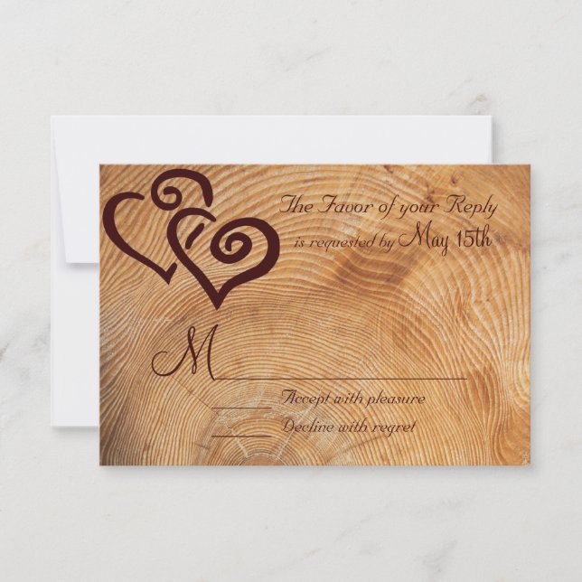 Rústico País Madera Doble Corazón Boda RSVP (Anverso)