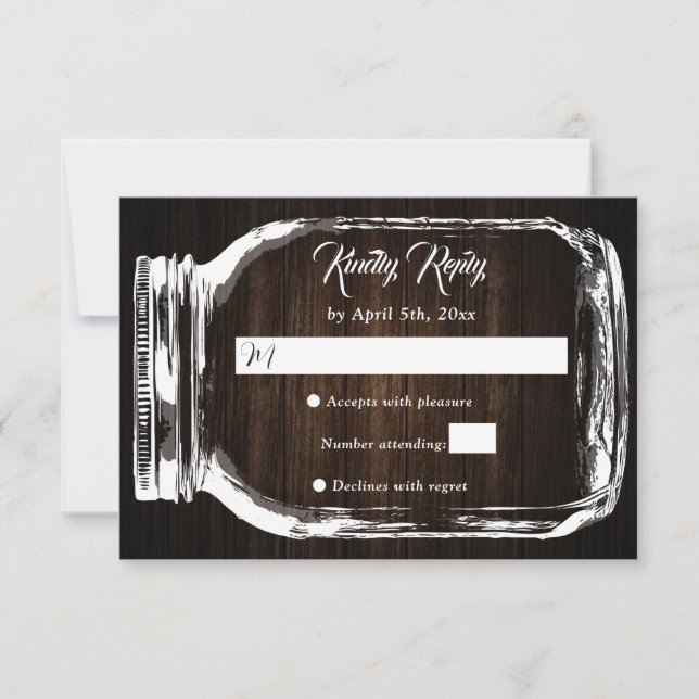 Rústico País Wood Hearts Mason Jar Wedding RSVP (Anverso)