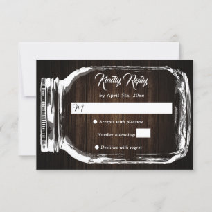 Rústico País Wood Hearts Mason Jar Wedding RSVP