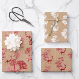 Rústico Papel Kraft Vintage Deer de tela roja