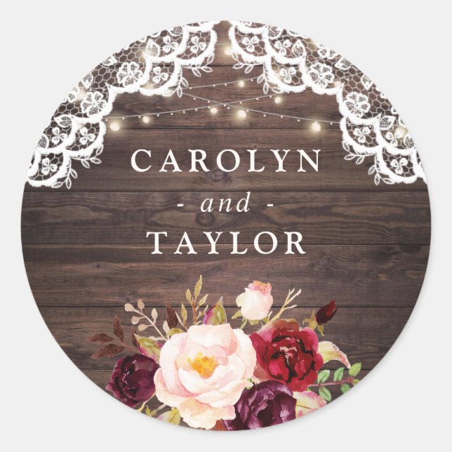 Rústico Pegatina de focas de leña Rubor Burgundy (Anverso)