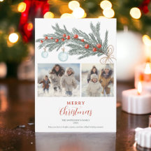 Rústico pino verde rojo Feliz Navidad 3 fotos