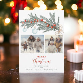 Rústico pino verde rojo Feliz Navidad 3 fotos