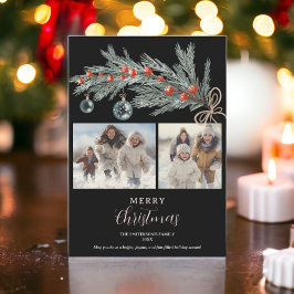 Rústico pino verde rojo Feliz Navidad 3 fotos