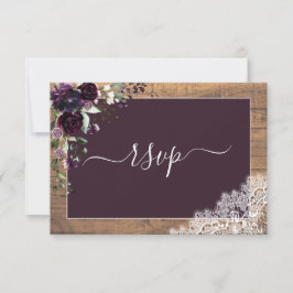 Rústico Plum Purple Floral Script Lace Wood RSVP